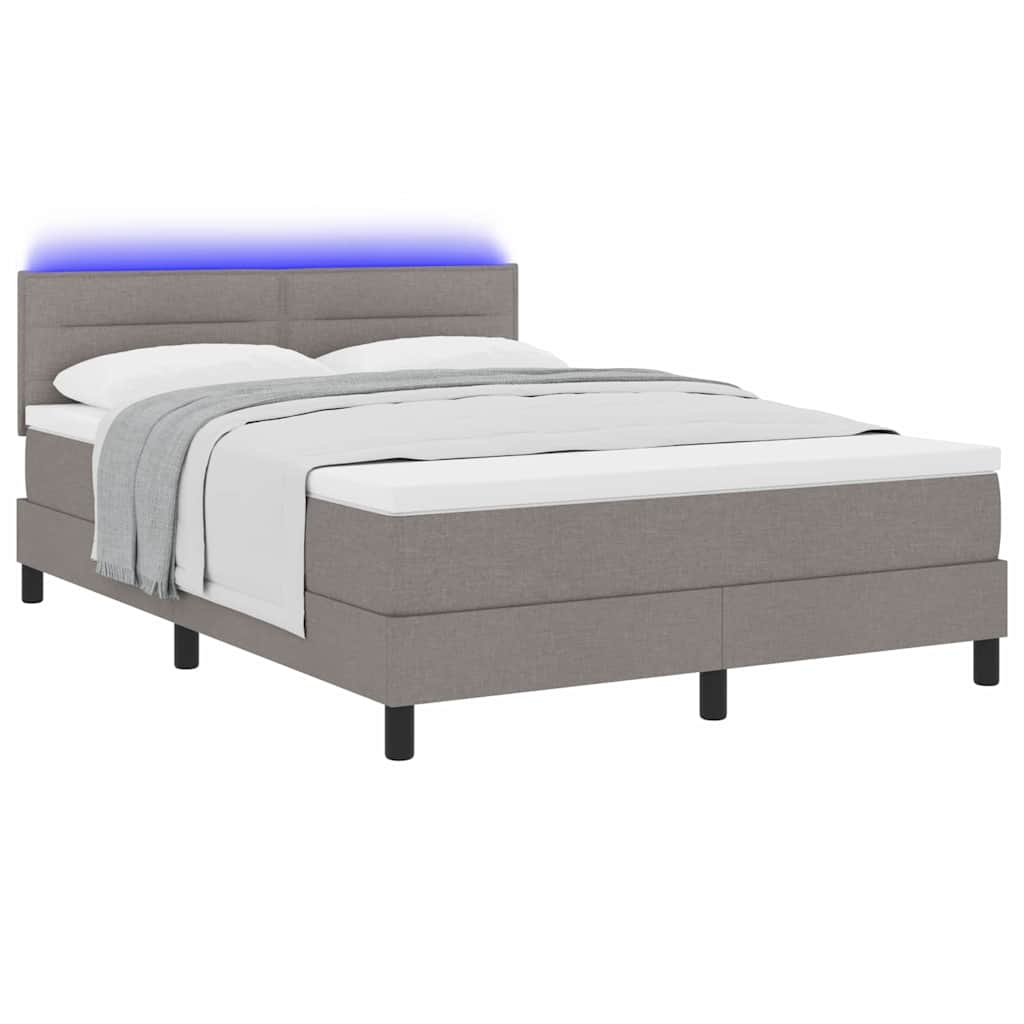 Lit à ressorts avec matelas avec LED Taupe 140 x 190 cm tissu - XIOS
