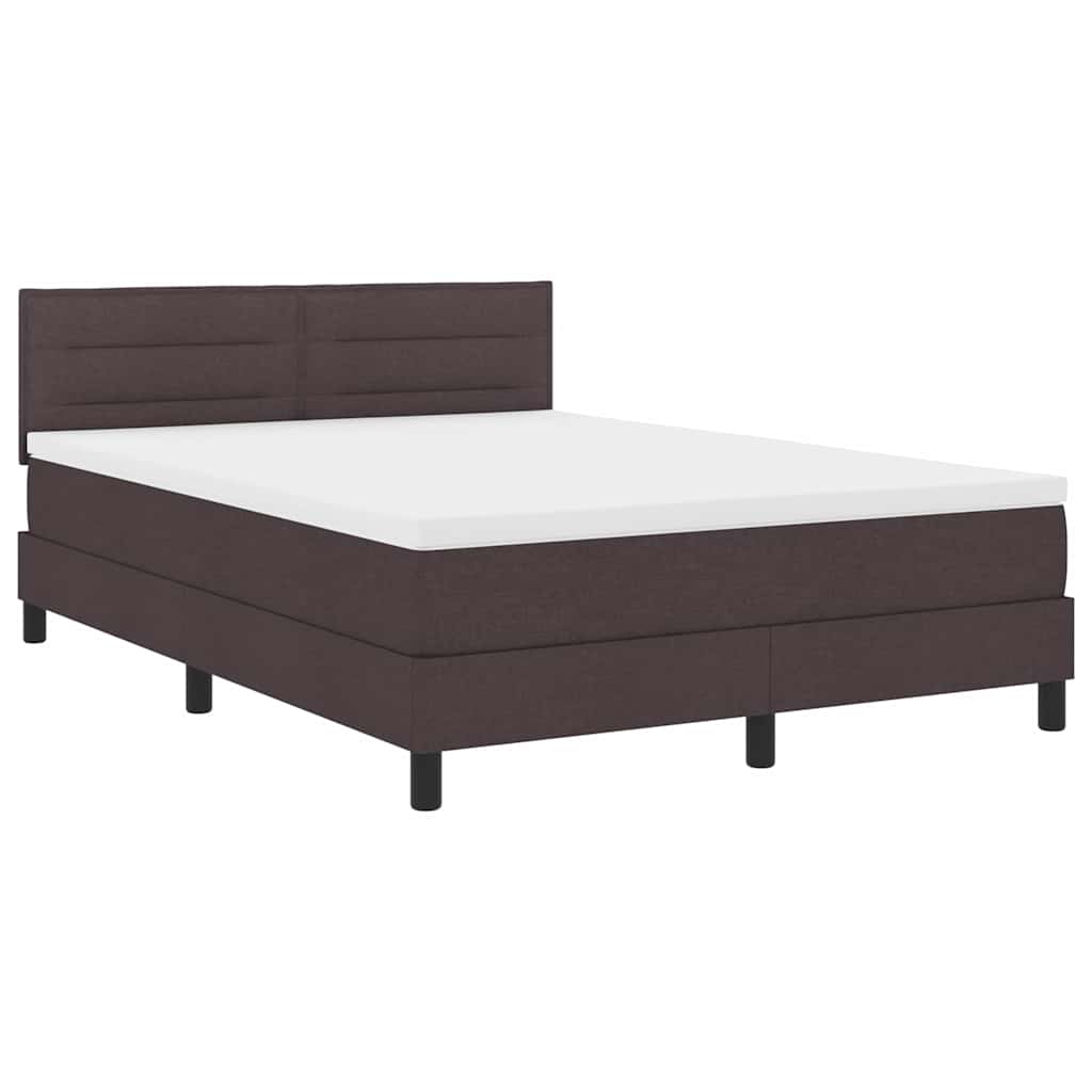 Lit à ressorts avec bandes LED Marron foncé 140 x 200 cm tissu