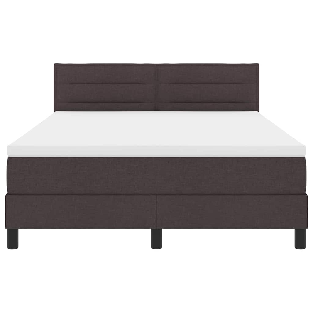 Lit à ressorts avec bandes LED Marron foncé 140 x 200 cm tissu