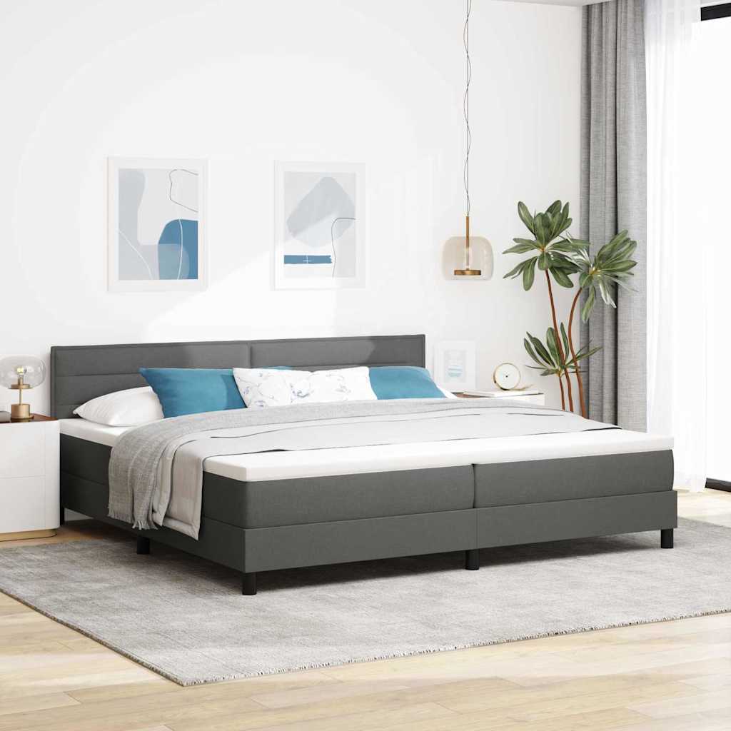 Lit à ressorts avec matelas Gris foncé 200 x 200 cm tissu