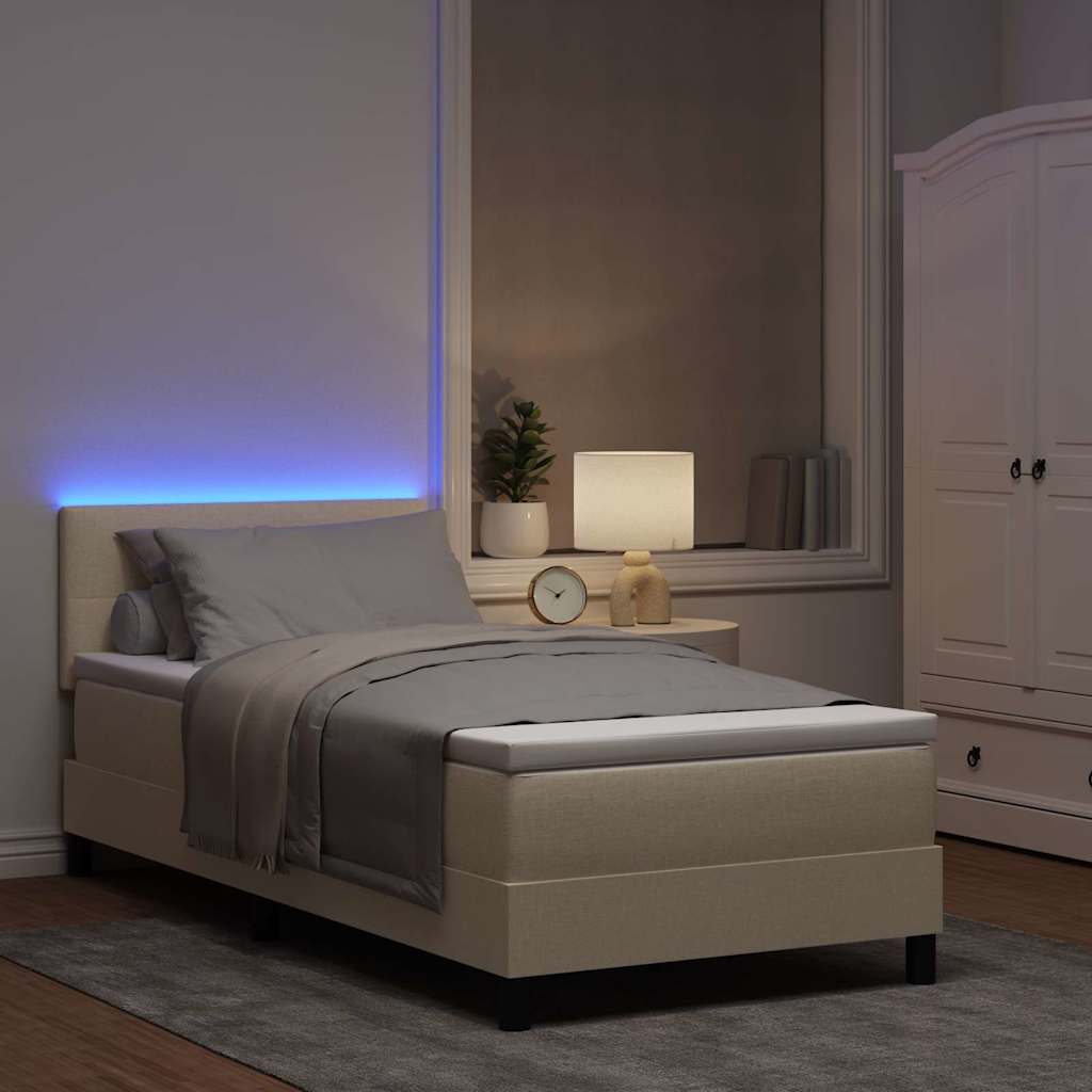 Lit à ressorts avec bandes LED Crème 100 x 200 cm tissu