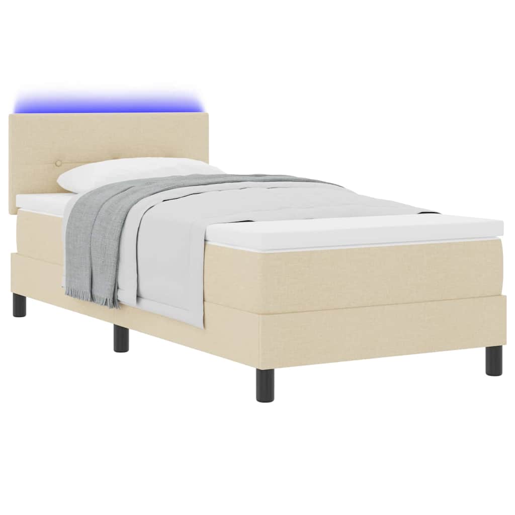Lit à ressorts avec bandes LED Crème 100 x 200 cm tissu