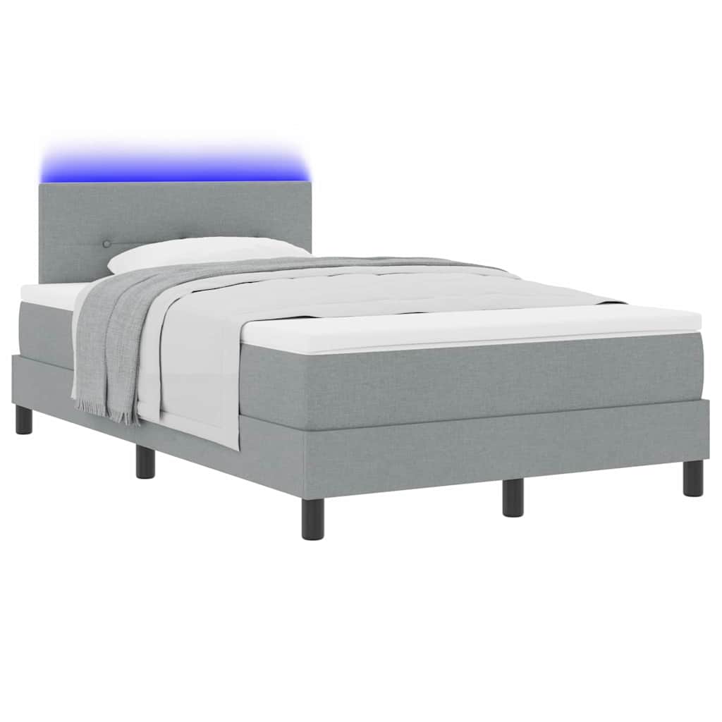 Lit à ressorts avec bandes LED Gris clair 120 x 190 cm tissu