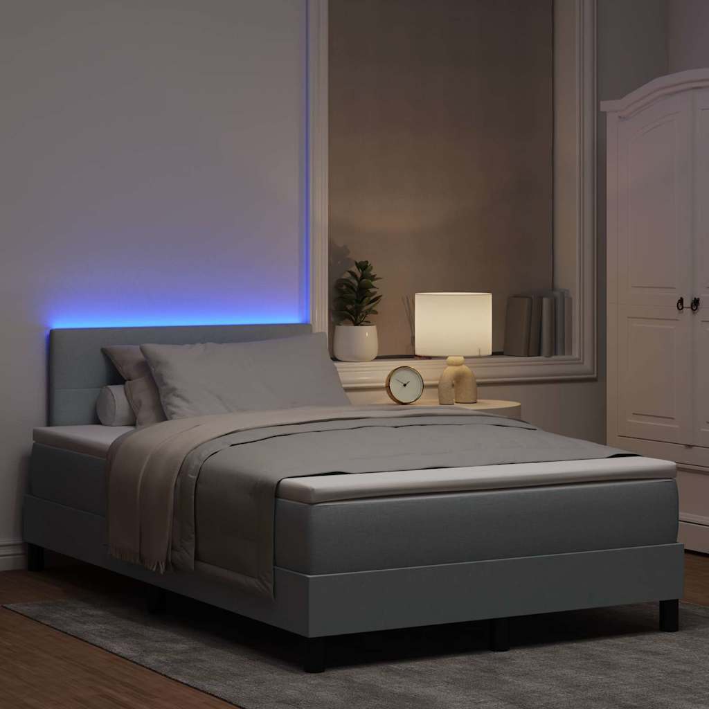 Lit à ressorts avec bandes LED Gris clair 120 x 200 cm tissu