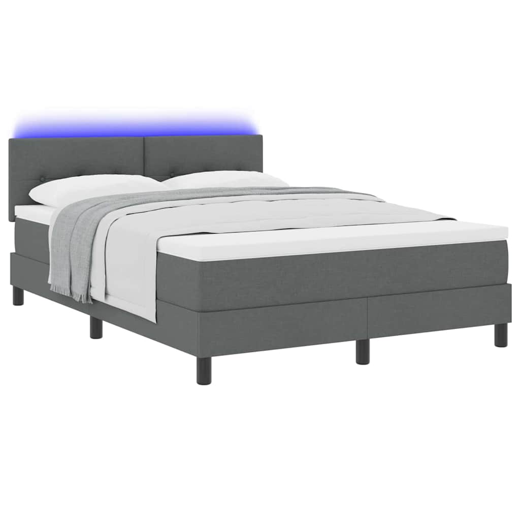 Lit à ressorts avec bandes LED Gris foncé 160 x 200 cm tissu