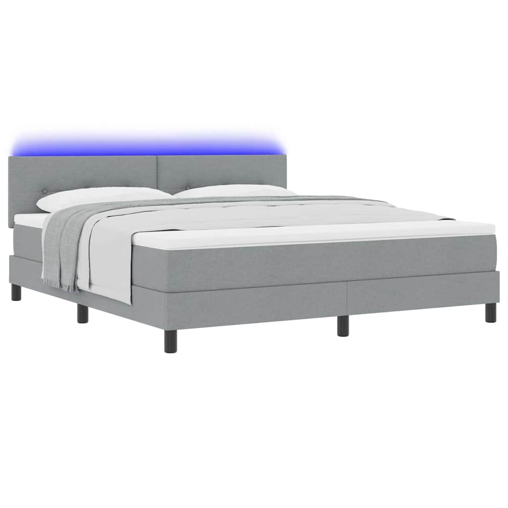 Lit à ressorts avec bandes LED Gris clair 180 x 200 cm tissu