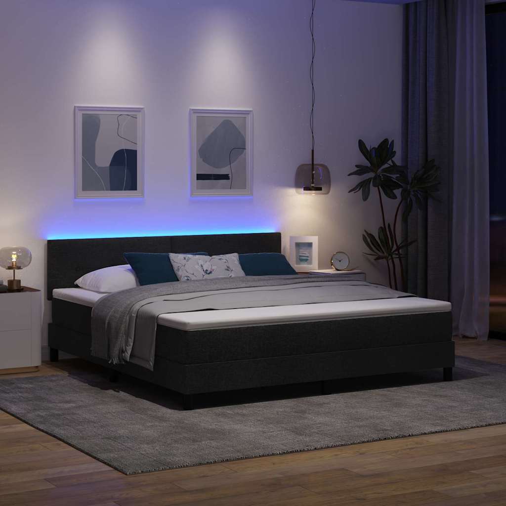 Lit à ressorts avec matelas Noir 180 x 200 cm tissu