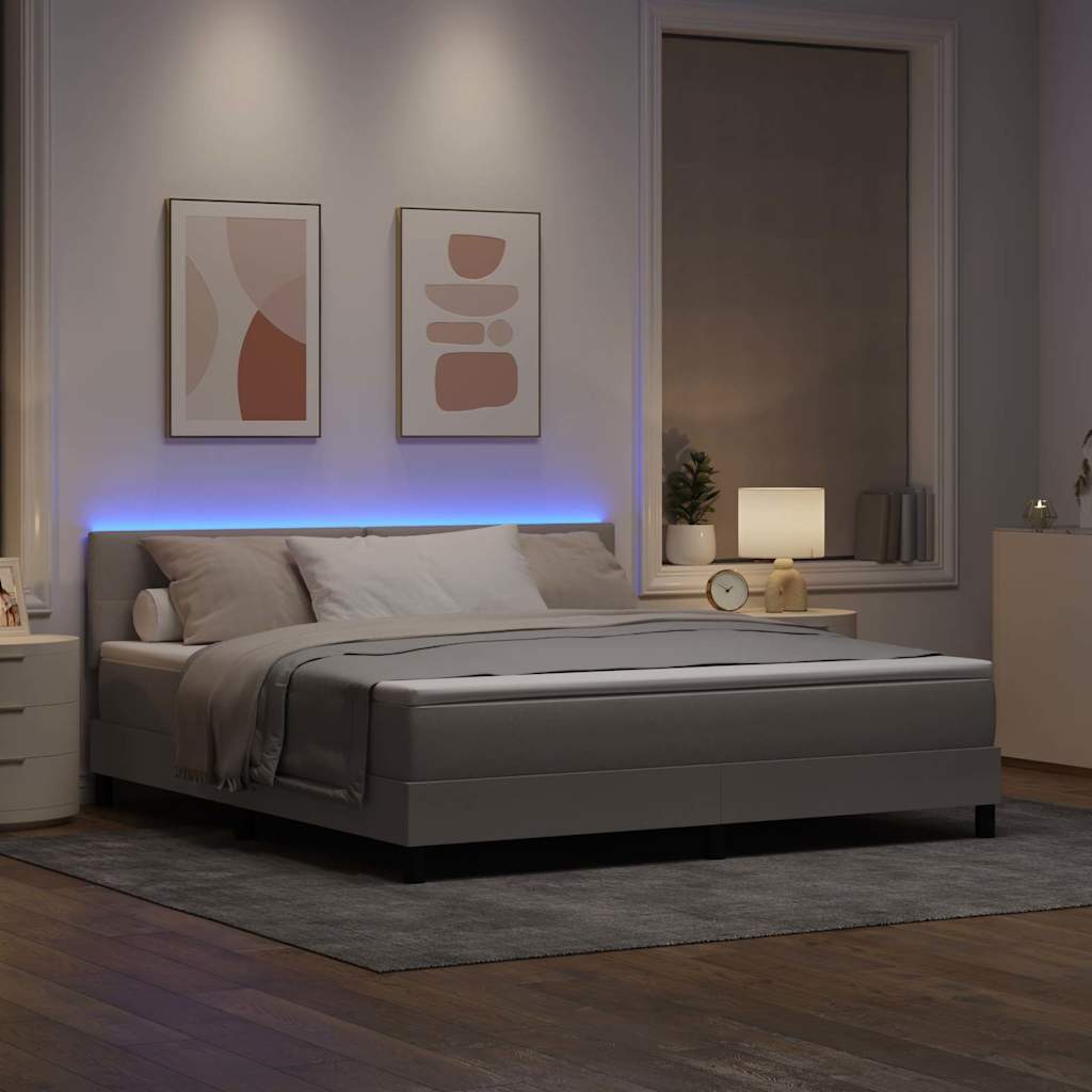 Lit à ressorts avec bandes LED Taupe 180 x 200 cm tissu