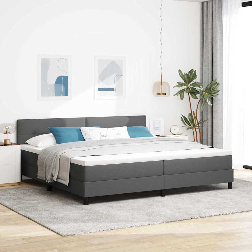 Lit à ressorts avec matelas Gris foncé 200 x 200 cm tissu