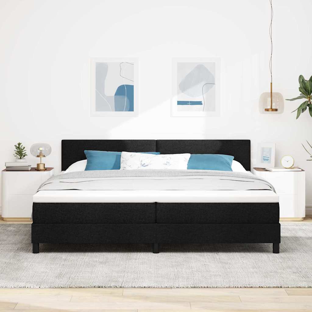 Lit à ressorts avec matelas Noir 200 x 200 cm tissu