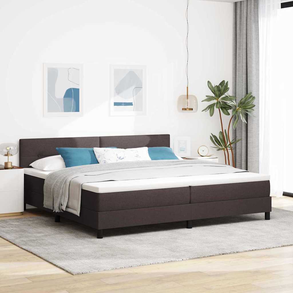 Lit à ressorts avec matelas Marron foncé 200 x 200 cm tissu