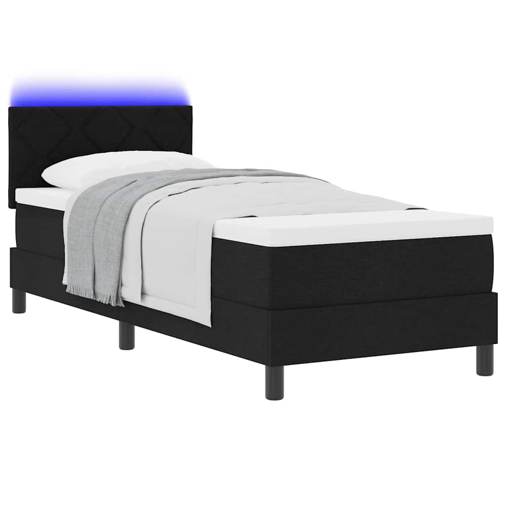 Lit à ressorts avec bandes LED Noir 80 x 200 cm tissu