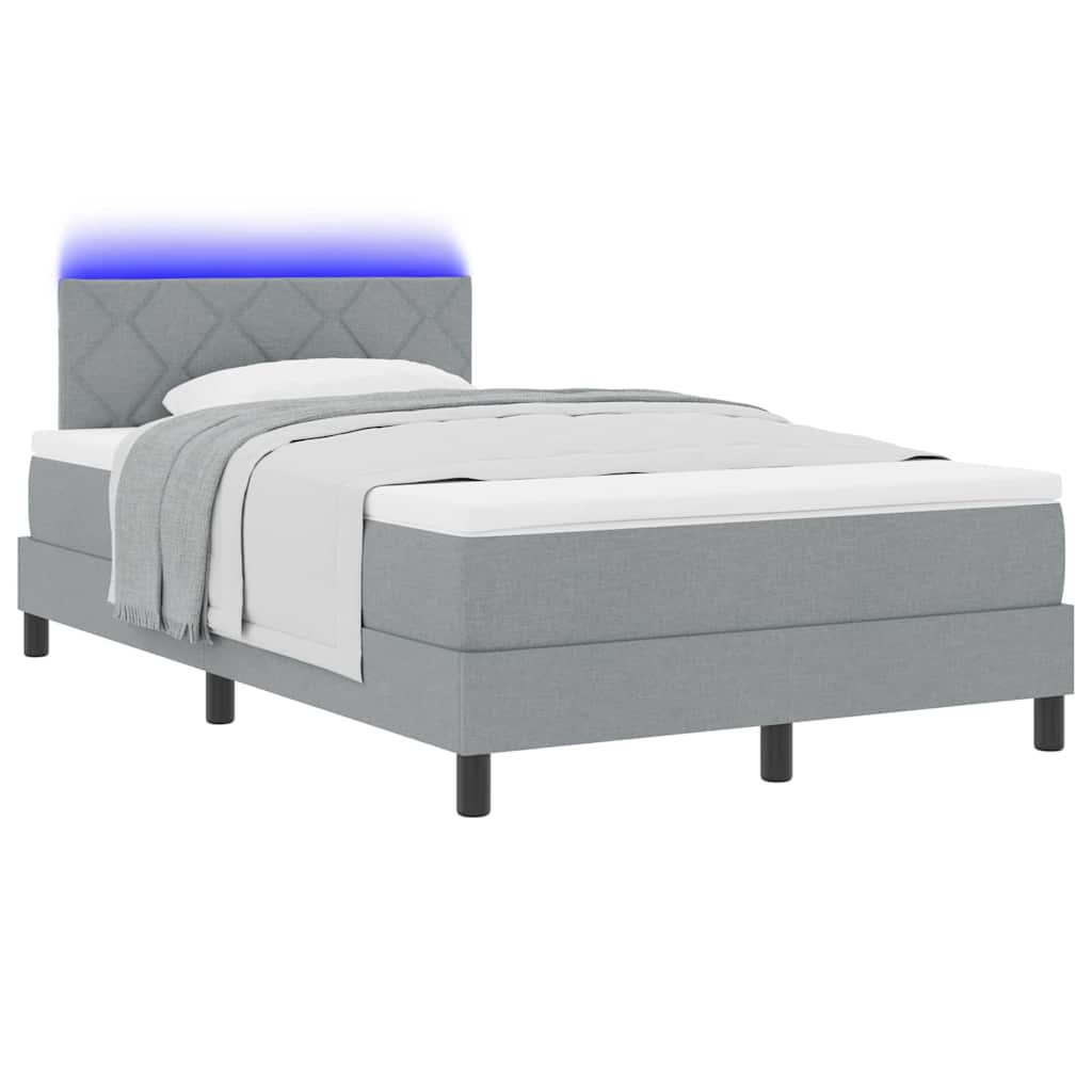 Lit à ressorts avec bandes LED Gris clair 120 x 200 cm tissu