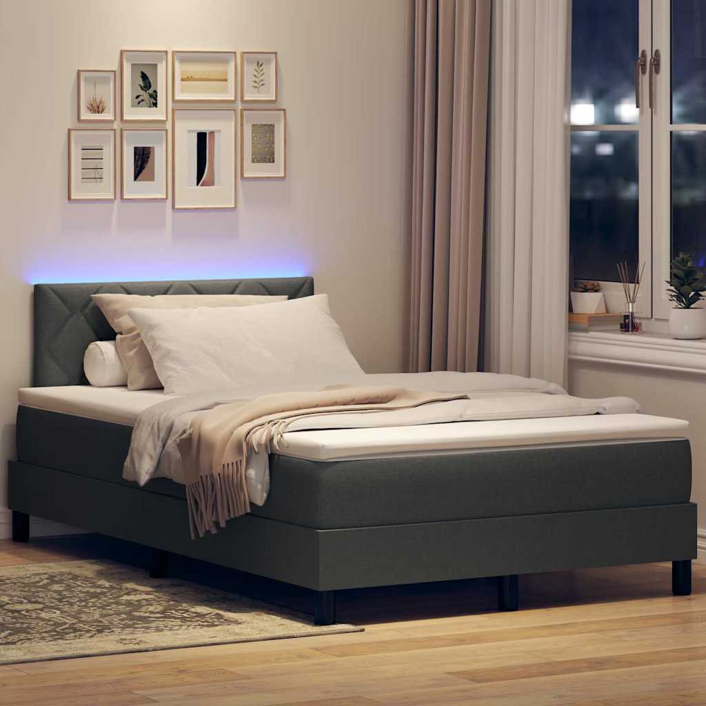 Lit à ressorts avec bandes LED Gris foncé 120 x 200 cm tissu - XIOS