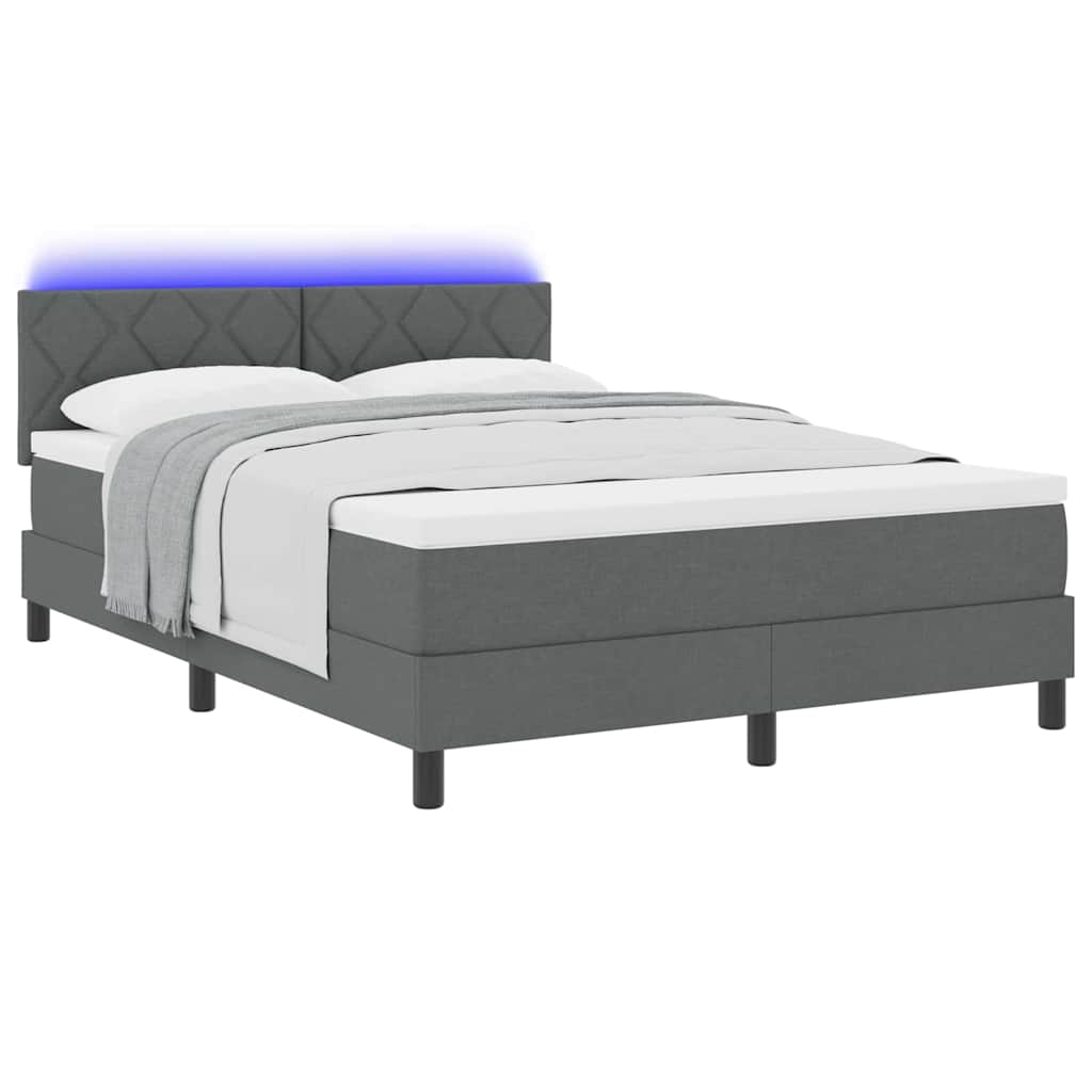 Lit à ressorts avec bandes LED Gris foncé 140 x 200 cm tissu