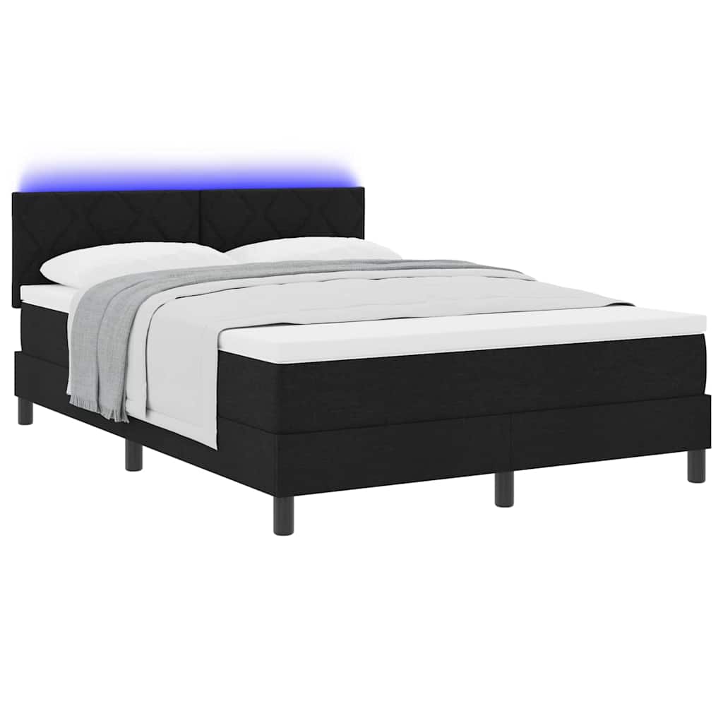 Lit à ressorts avec bandes LED Noir 140 x 200 cm tissu