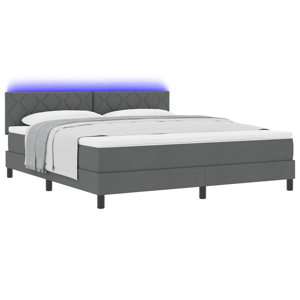 Lit à ressorts avec bandes LED Gris foncé 180 x 200 cm tissu