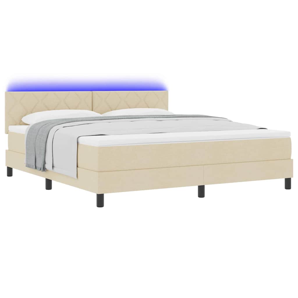 Lit à ressorts avec bandes LED Crème 180 x 200 cm tissu
