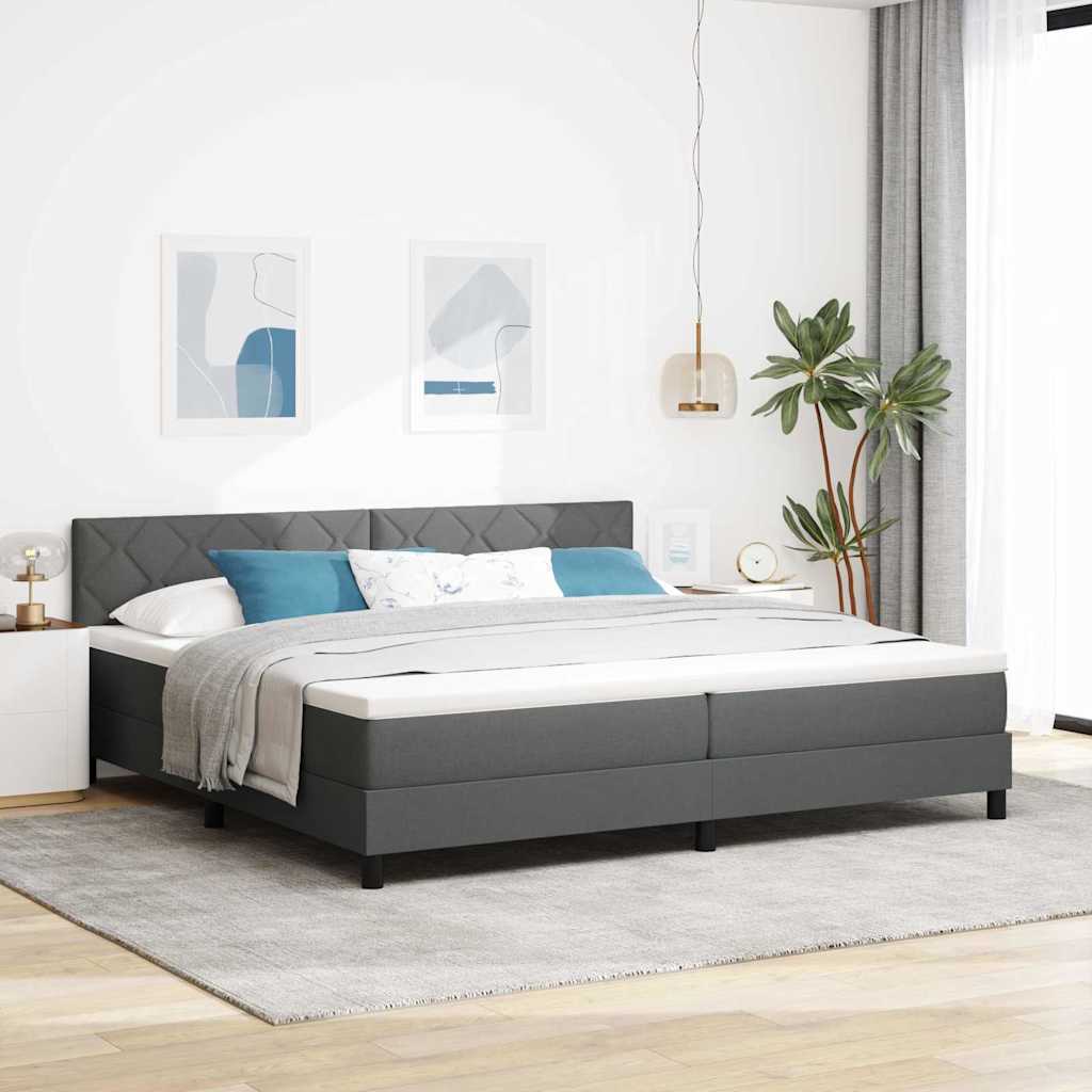 Lit à ressorts avec matelas Gris foncé 200 x 200 cm tissu