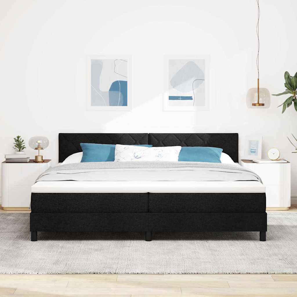 Lit à ressorts avec matelas Noir 200 x 200 cm tissu