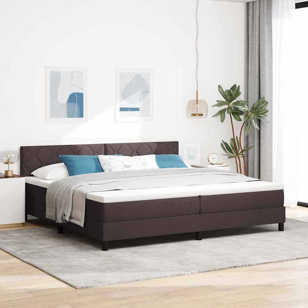 Lit à ressorts avec matelas Marron foncé 200 x 200 cm tissu
