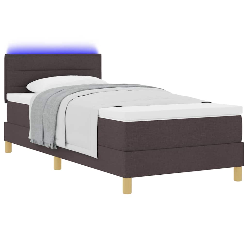 Lit à ressort LED avec matelas Marron foncé 90 x 200 cm tissu - XIOS