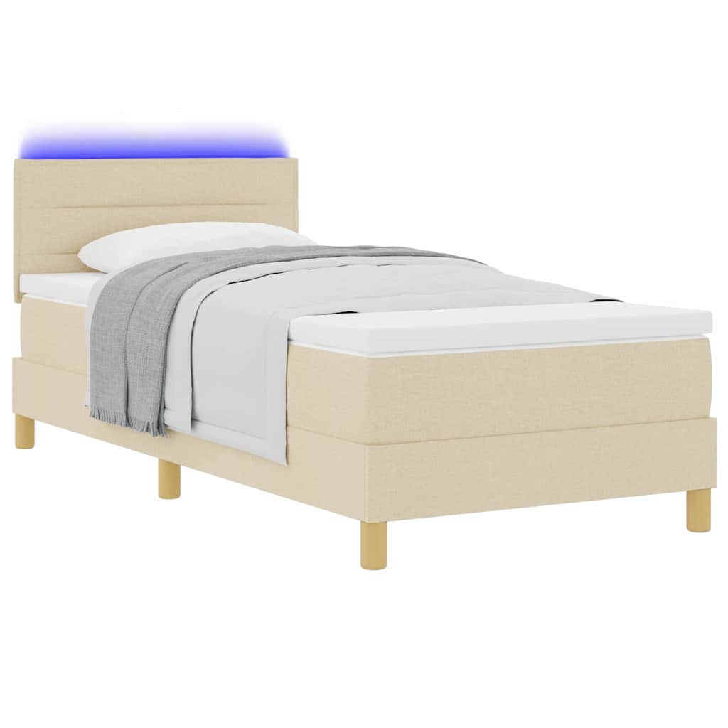 Lit à ressort LED avec matelas Crème 100 x 200 cm tissu