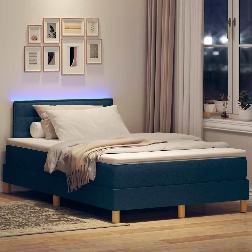 Lit à ressort LED avec tête de lit Bleu 120 x 190 cm tissu