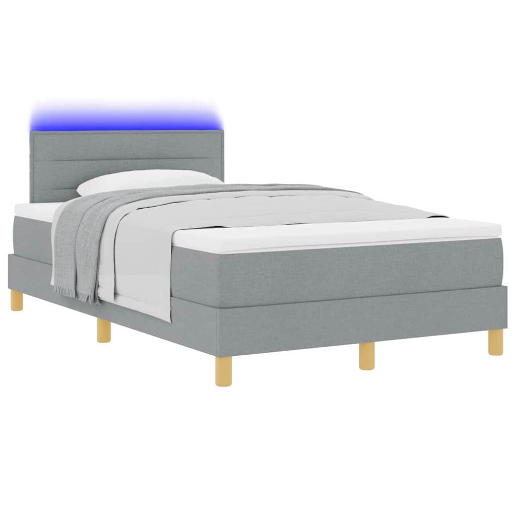 Lit à ressort LED avec bandes LED Gris clair 120 x 200 cm tissu