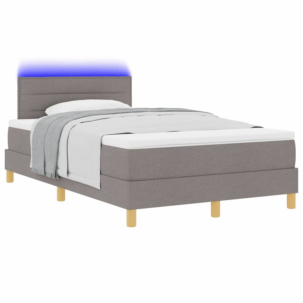 Lit à ressort LED avec tête de lit Taupe 120 x 200 cm tissu