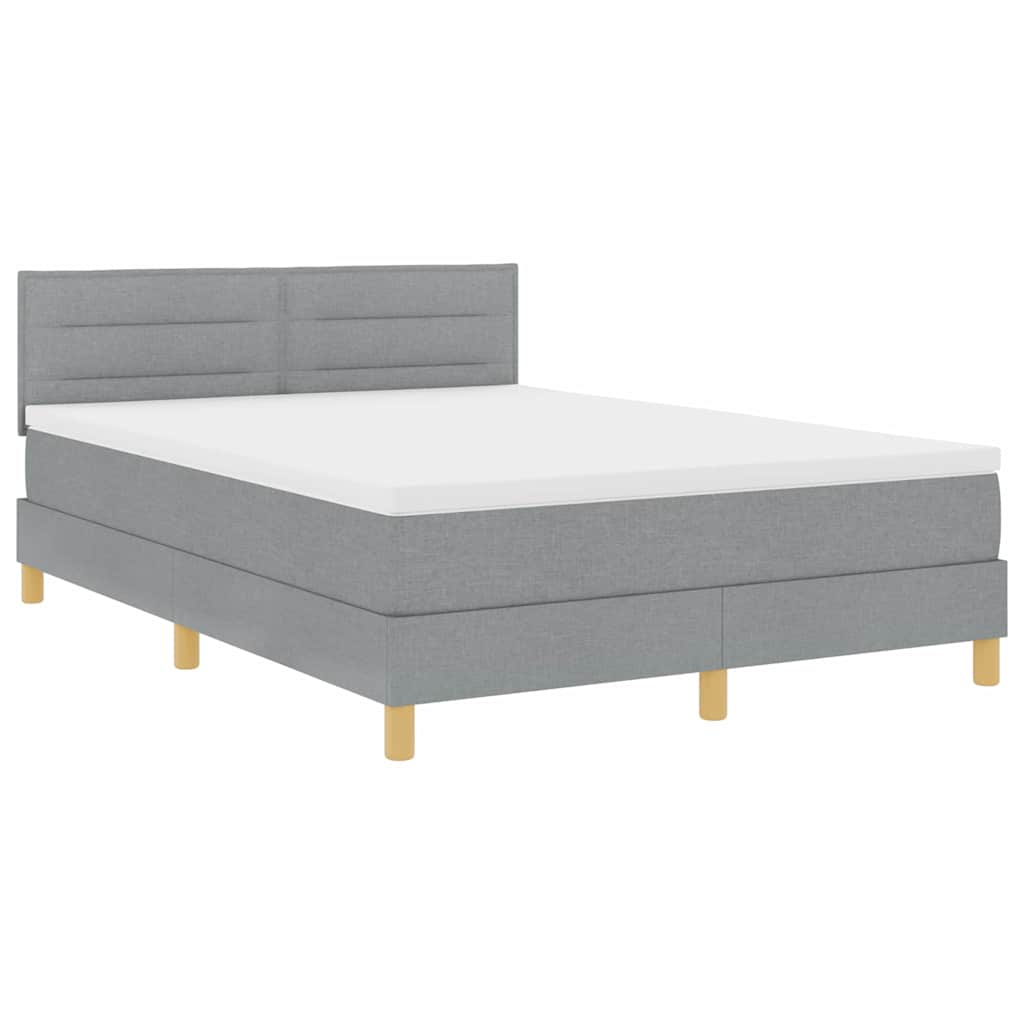 Lit à ressort LED avec matelas Gris clair 140 x 190 cm tissu