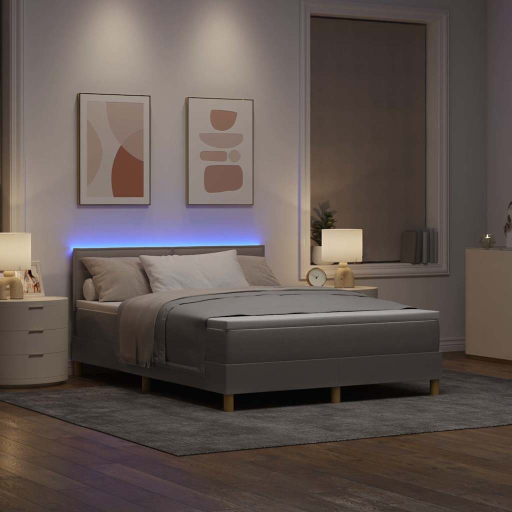 Lit à ressort LED avec matelas Taupe 140 x 190 cm tissu
