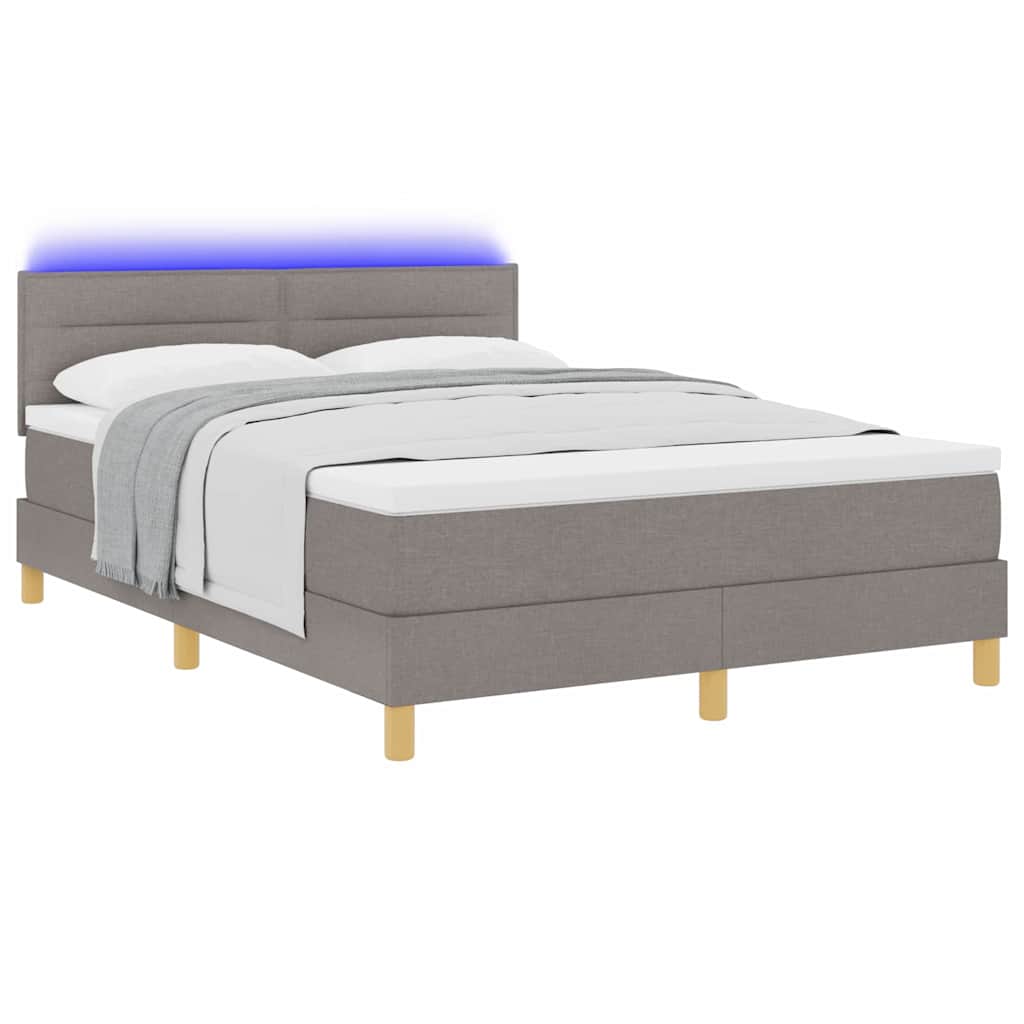 Lit à ressort LED avec matelas Taupe 140 x 190 cm tissu