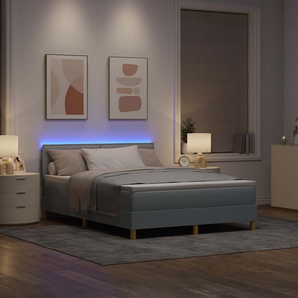 Lit à ressort LED avec matelas Gris clair 140 x 200 cm tissu