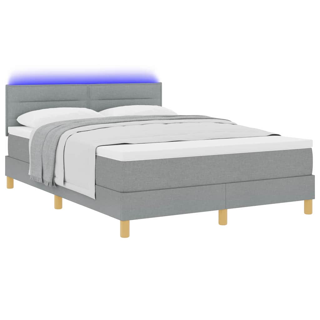 Lit à ressort LED avec matelas Gris clair 140 x 200 cm tissu