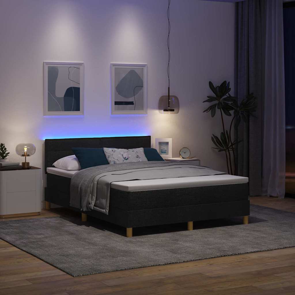 Lit à ressort LED avec matelas avec LED Noir 140 x 200 cm tissu