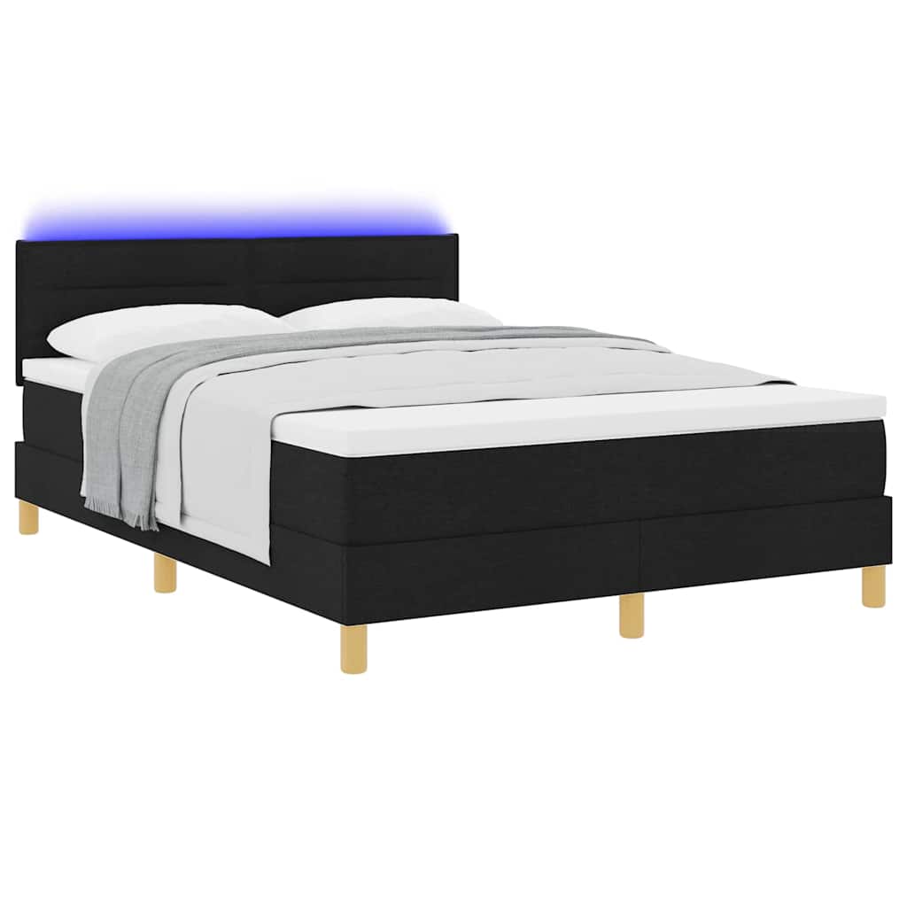 Lit à ressort LED avec matelas avec LED Noir 140 x 200 cm tissu