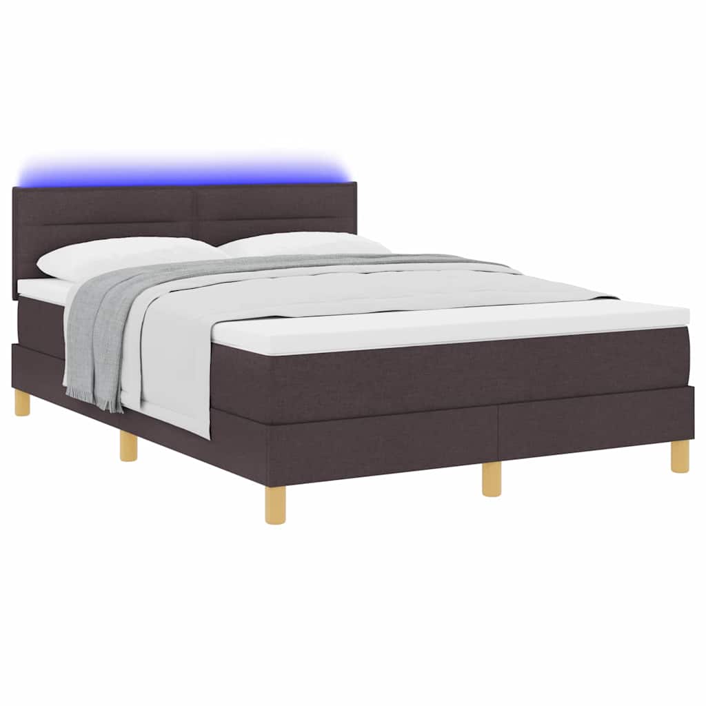 Lit à ressort LED Marron foncé 140 x 200 cm tissu