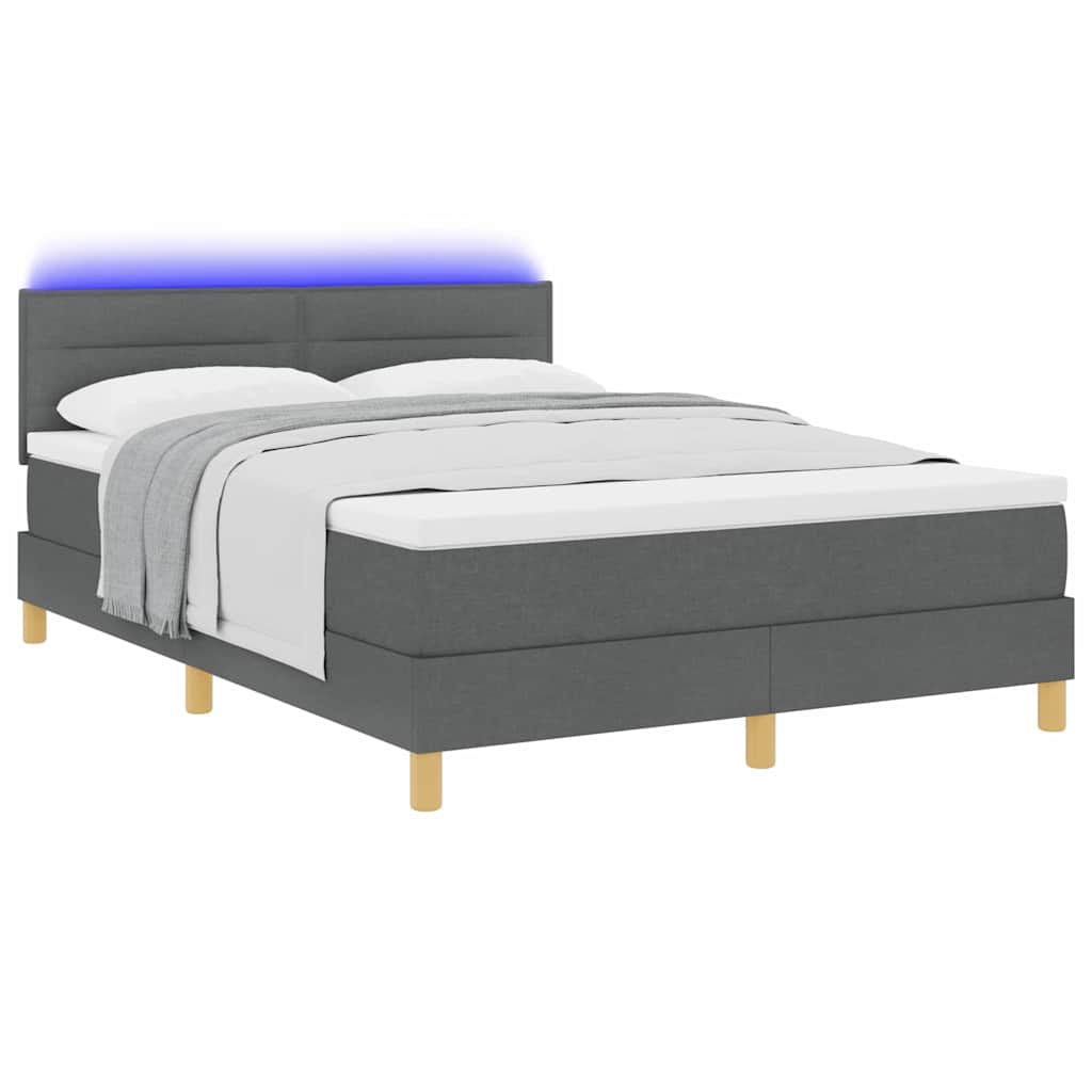 Lit à ressort LED avec matelas Gris foncé 160 x 200 cm tissu