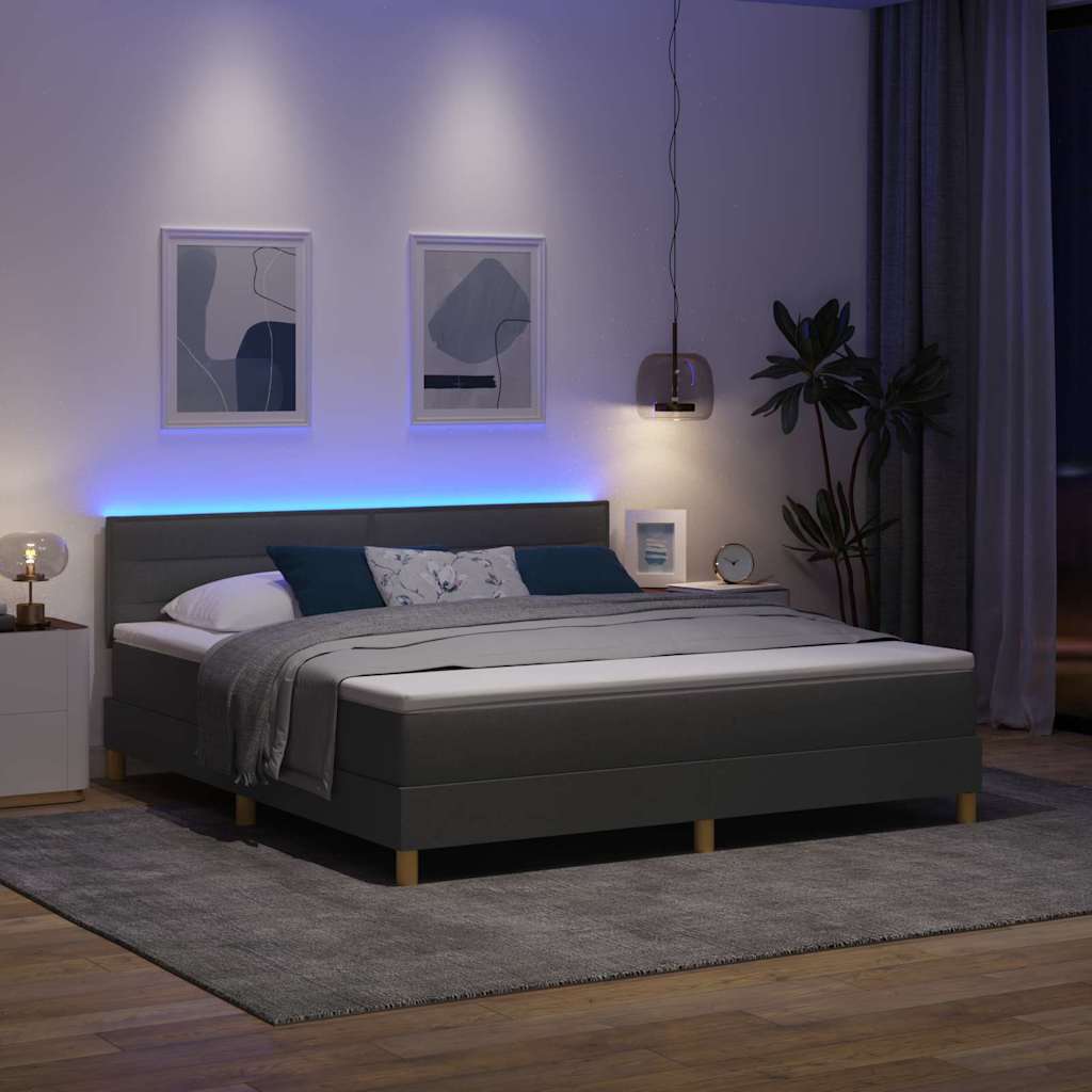 Lit à ressort LED avec matelas Gris foncé 180 x 200 cm tissu - XIOS
