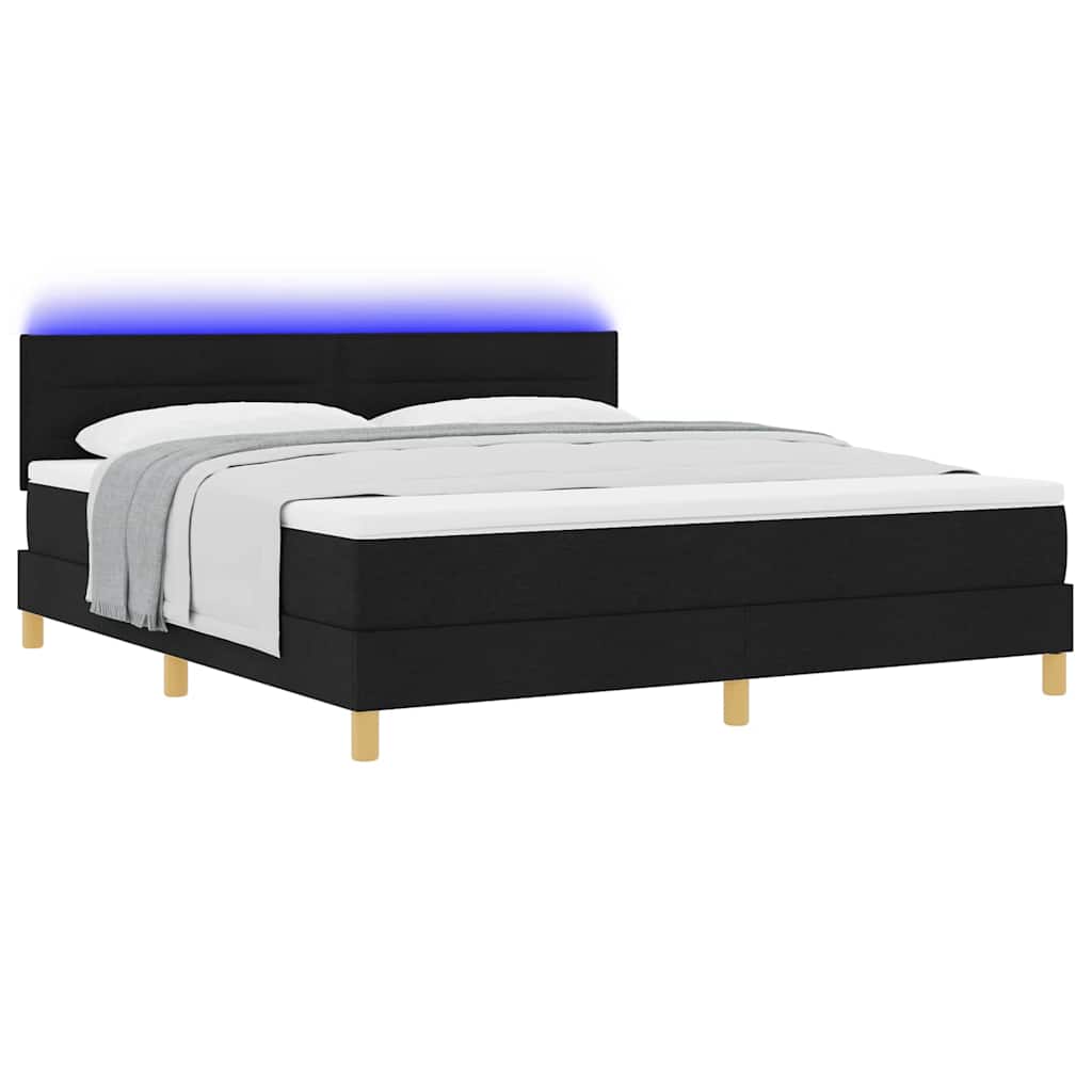 Lit à ressort LED avec bandes LED Noir 180 x 200 cm tissu