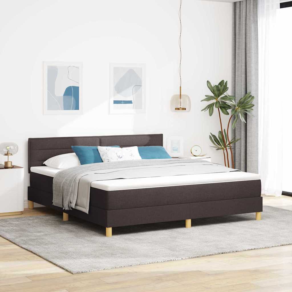 Lit à ressort LED Marron foncé 180 x 200 cm tissu