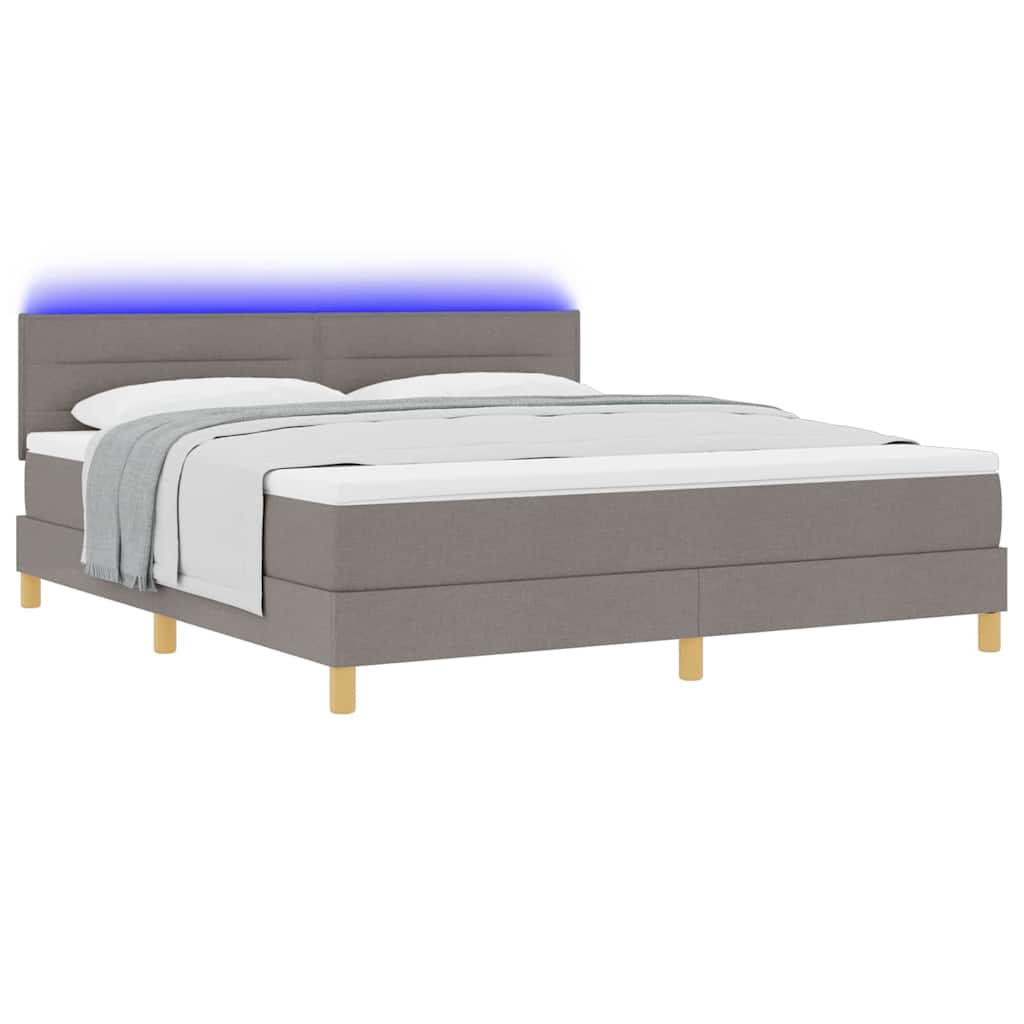 Lit à ressort LED avec tête de lit Taupe 180 x 200 cm tissu