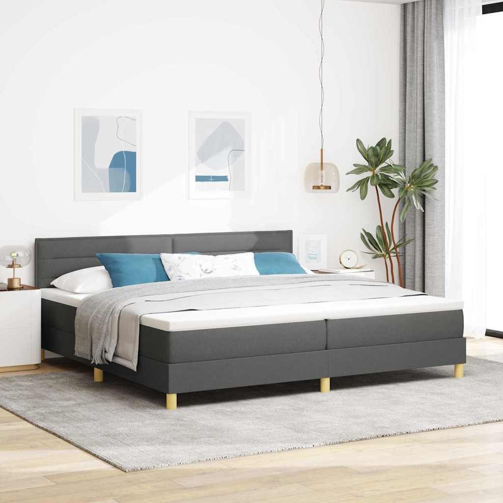 Lit à ressorts avec matelas Gris foncé 200 x 200 cm tissu