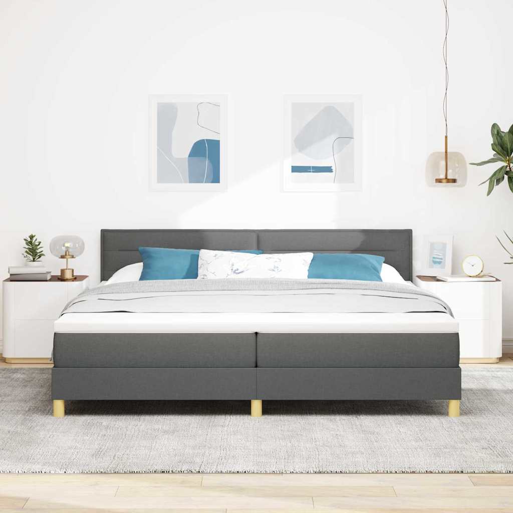 Lit à ressorts avec matelas Gris foncé 200 x 200 cm tissu - XIOS