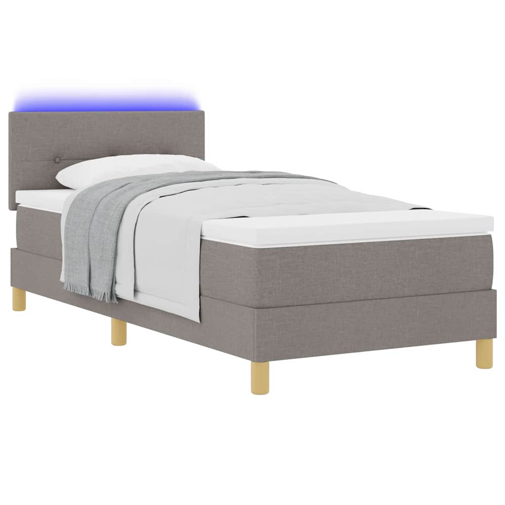 Lit à ressort LED avec tête de lit Taupe 90 x 190 cm tissu
