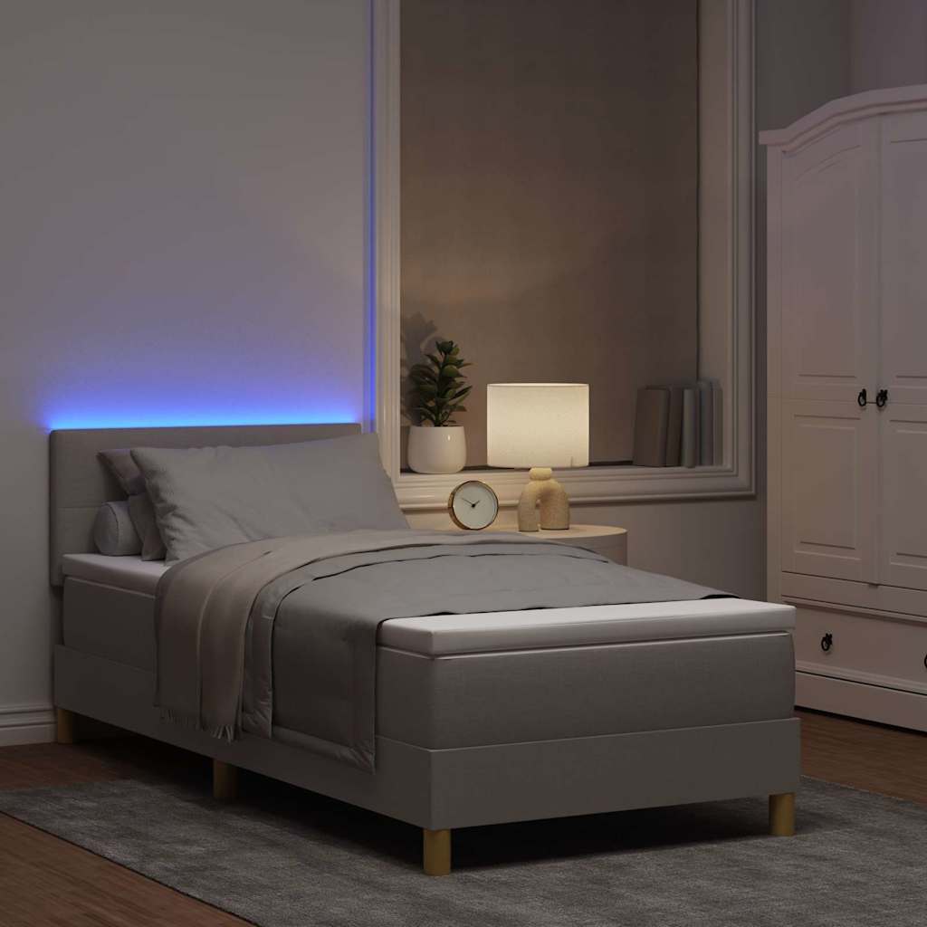 Lit à ressort LED avec tête de lit Taupe 100 x 200 cm tissu