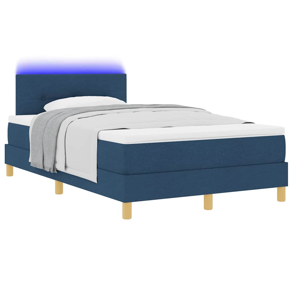 Lit à ressort LED avec tête de lit Bleu 120 x 190 cm tissu