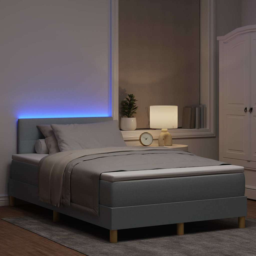 Lit à ressort LED avec bandes LED Gris clair 120 x 200 cm tissu