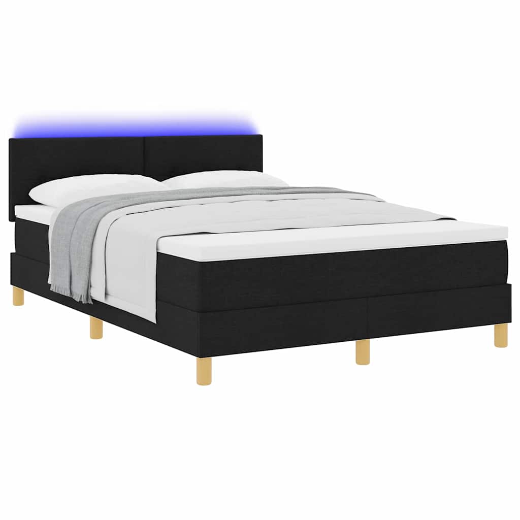 Lit à ressort LED avec bandes LED Noir 140 x 190 cm tissu